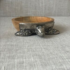 Pottery Barn Wood and Pewter Turtle Trinket Dish - Brown and Silver